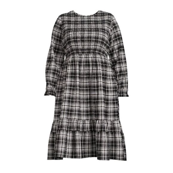 Women's Plus Size Tiered Peasant Plaid Lightweight Comfy Midi Dress Size 2X - Picture 1 of 8